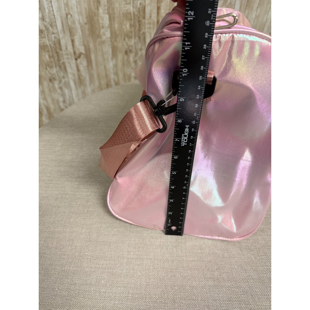Pink Iridescent Holographic Duffel Bag Gym Travel Weekender with Shoe Pocket - Picture 5 of 5